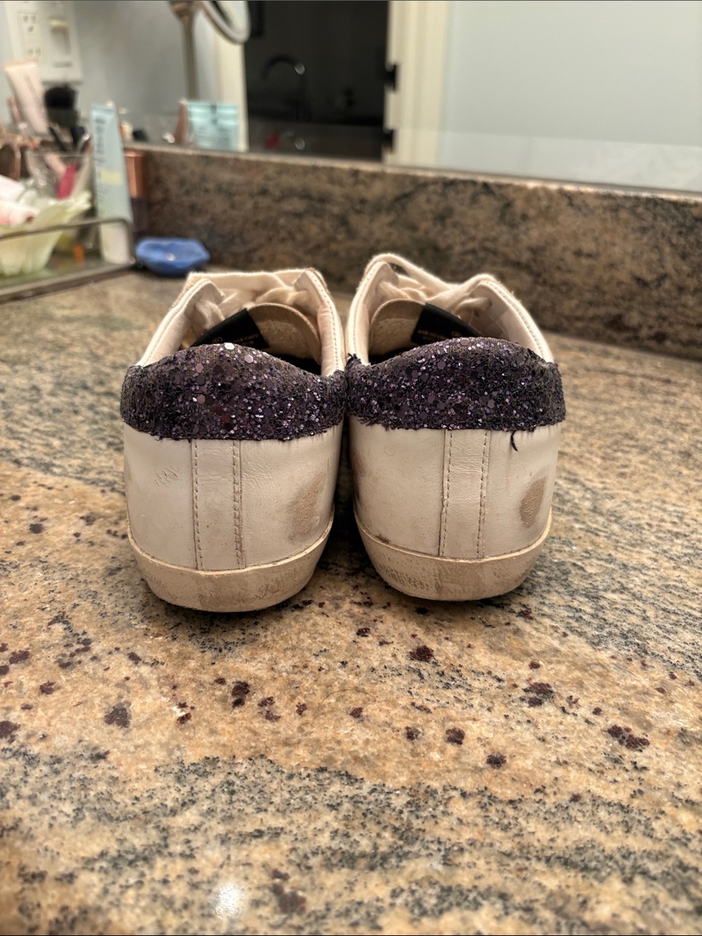 Golden Goose White Sneakers with Black Glitter Star - Picture 6 of 9